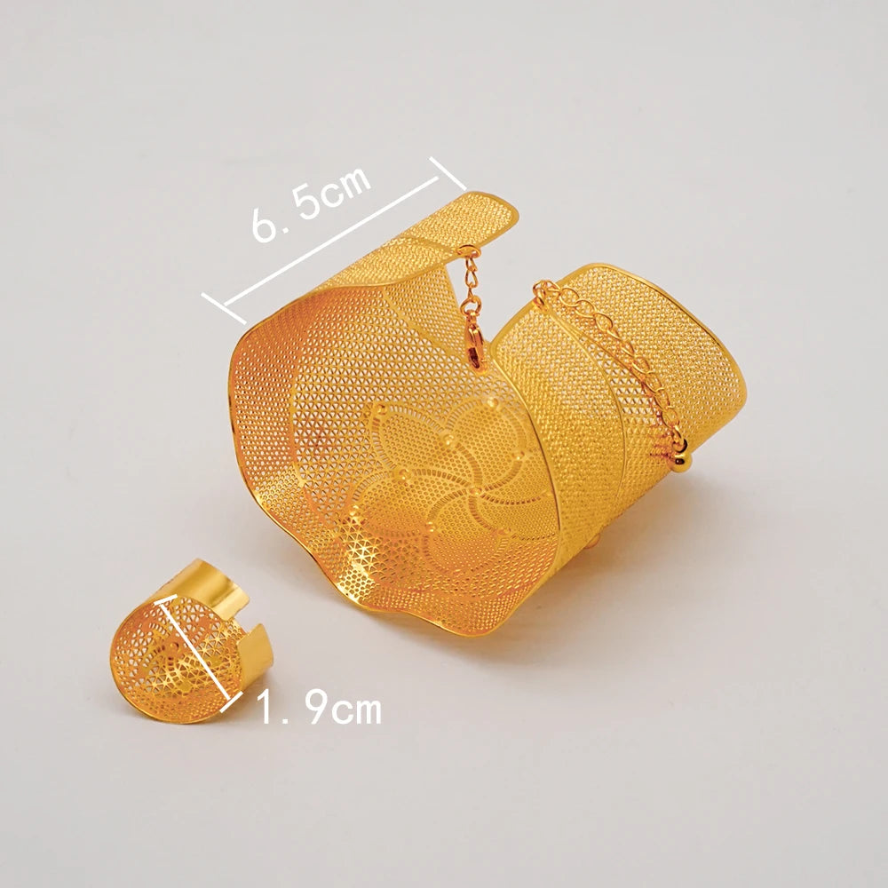 Bracciale color oro Dubai con anello per donna Bracciale con polsino a catena con ciondoli Bracciale indiano Arabo Francia Regali di gioielli da sposa