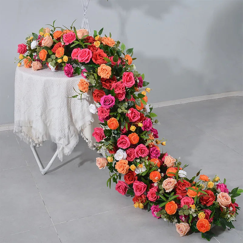 5D Luxury Artificial Flowers Wedding Decoration Table Long Runner Flower Row Floral Backdrop Arrangement Wall Arch Decor Props