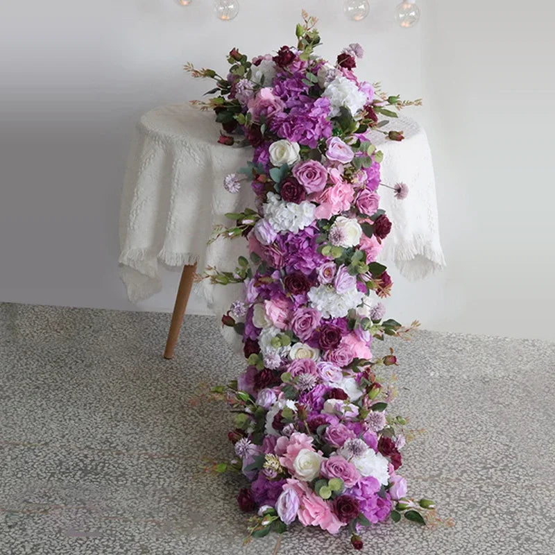5D Luxury Artificial Flowers Wedding Decoration Table Long Runner Flower Row Floral Backdrop Arrangement Wall Arch Decor Props