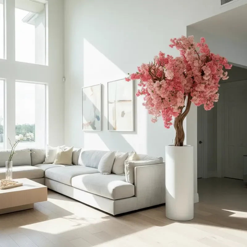 Hot Sale Customizable Pink White Artificial Cherry Blossom Bonsai Tree for Home Indoor Decor