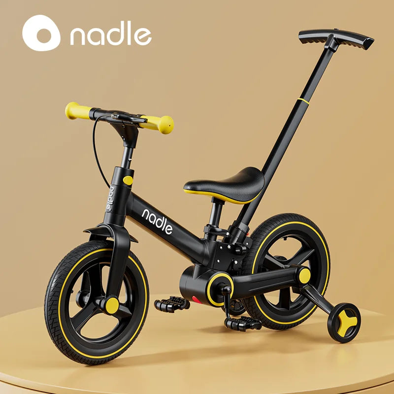 4-in-1 Kids Balance Bike with Training Wheels & Push Handle, Lightweight Foldable Toddler Bike for 2-6 Years Old Boys Girls
