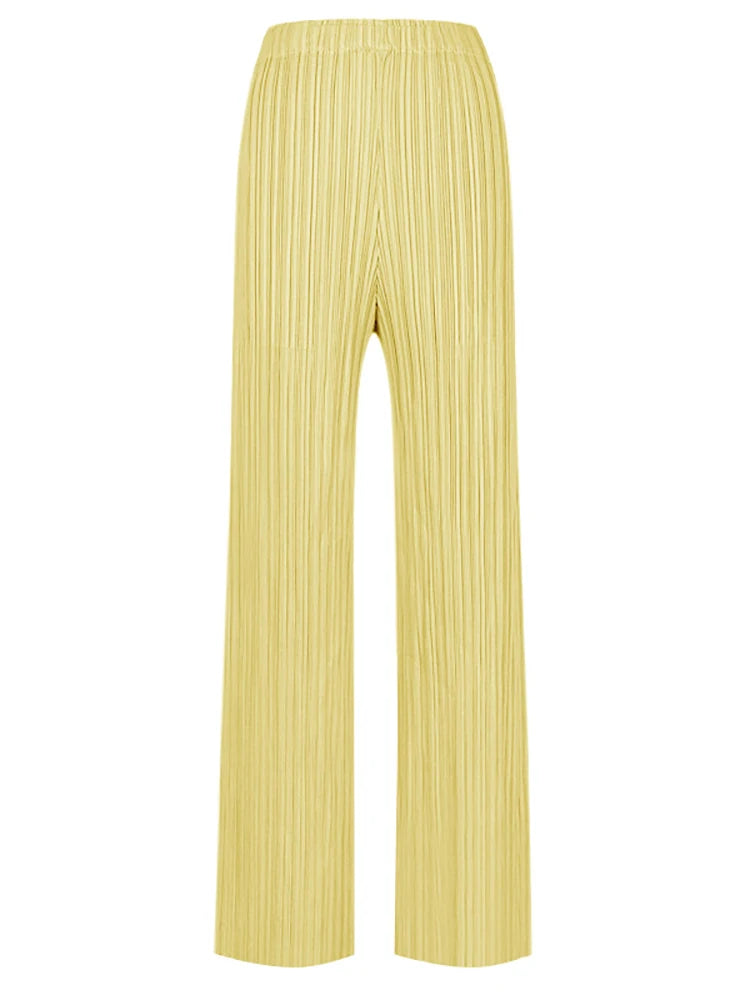 Pantaloni a vita alta a pieghe dritti larghi classici di design Miyake eleganti casual da donna primavera estate autunno disponibili