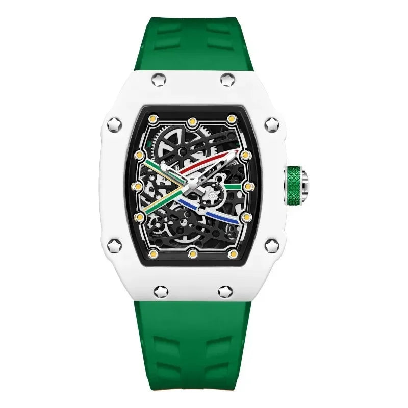 Orologio al Quarzo Ultra-Sottile Tonneau per Uomo, Design Creativo Bianco con Quadrante Cavo, Super Luminoso, Personalizzabile, Orologio AAA Relogio