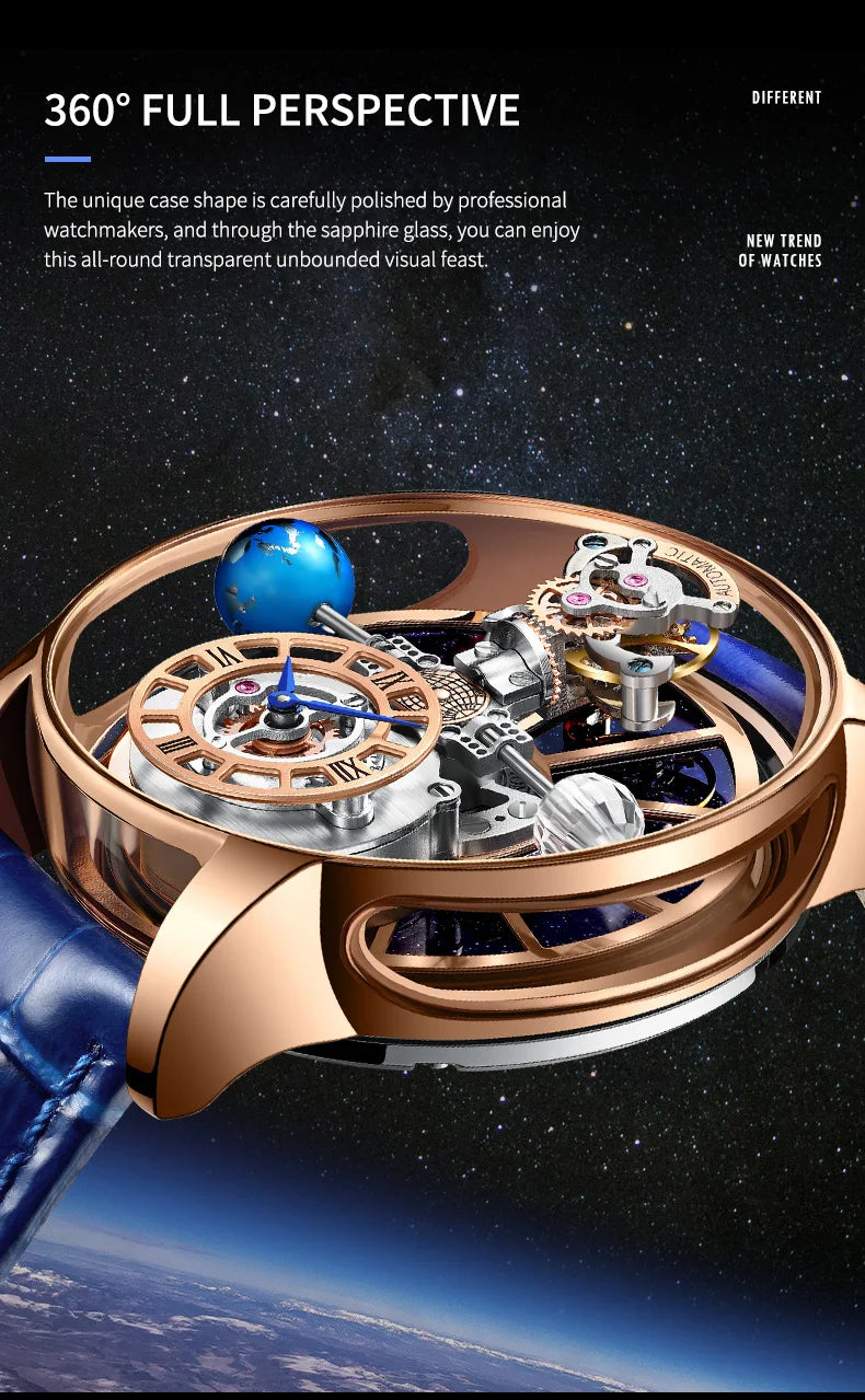 2024 HAEMMER Astronomia Orologio da uomo Custodia trasparente Design Orologio al quarzo in pelle da uomo Regolazione del tempo Jacob Relogio Impermeabile
