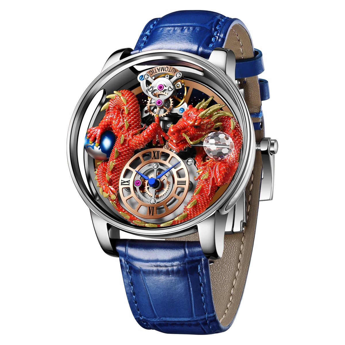 2024 PINDUCelestial Series orologio da uomo Traditionnelle Artisanat Dragon orologio al quarzo specchio curvo orologio dal Design completamente trasparente