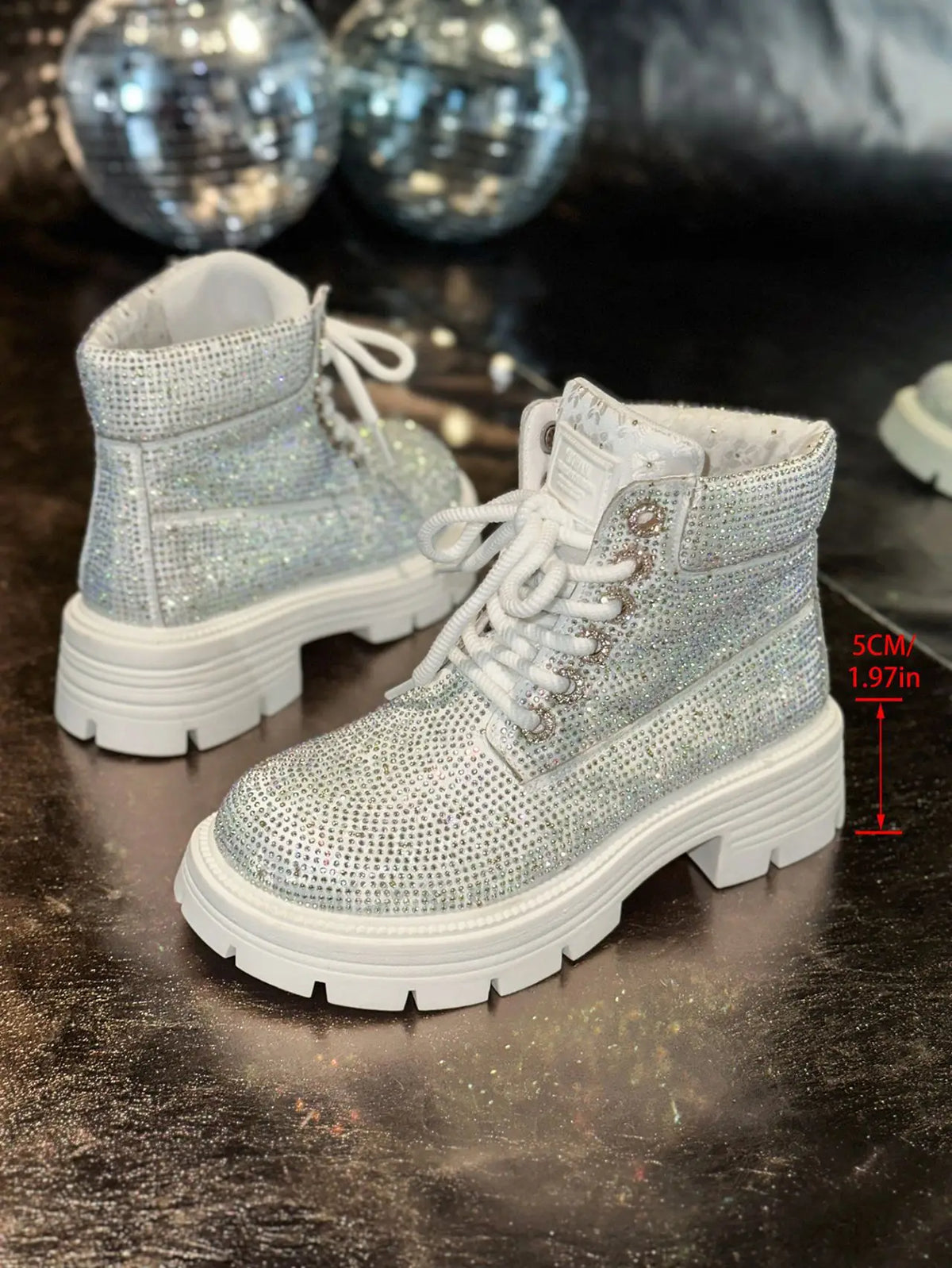 Stivaletti Retrò Autunno Inverno Nuovi con Strass e Lacci Punta Tonda Plateau Scarpe da Donna Taglie Grandi