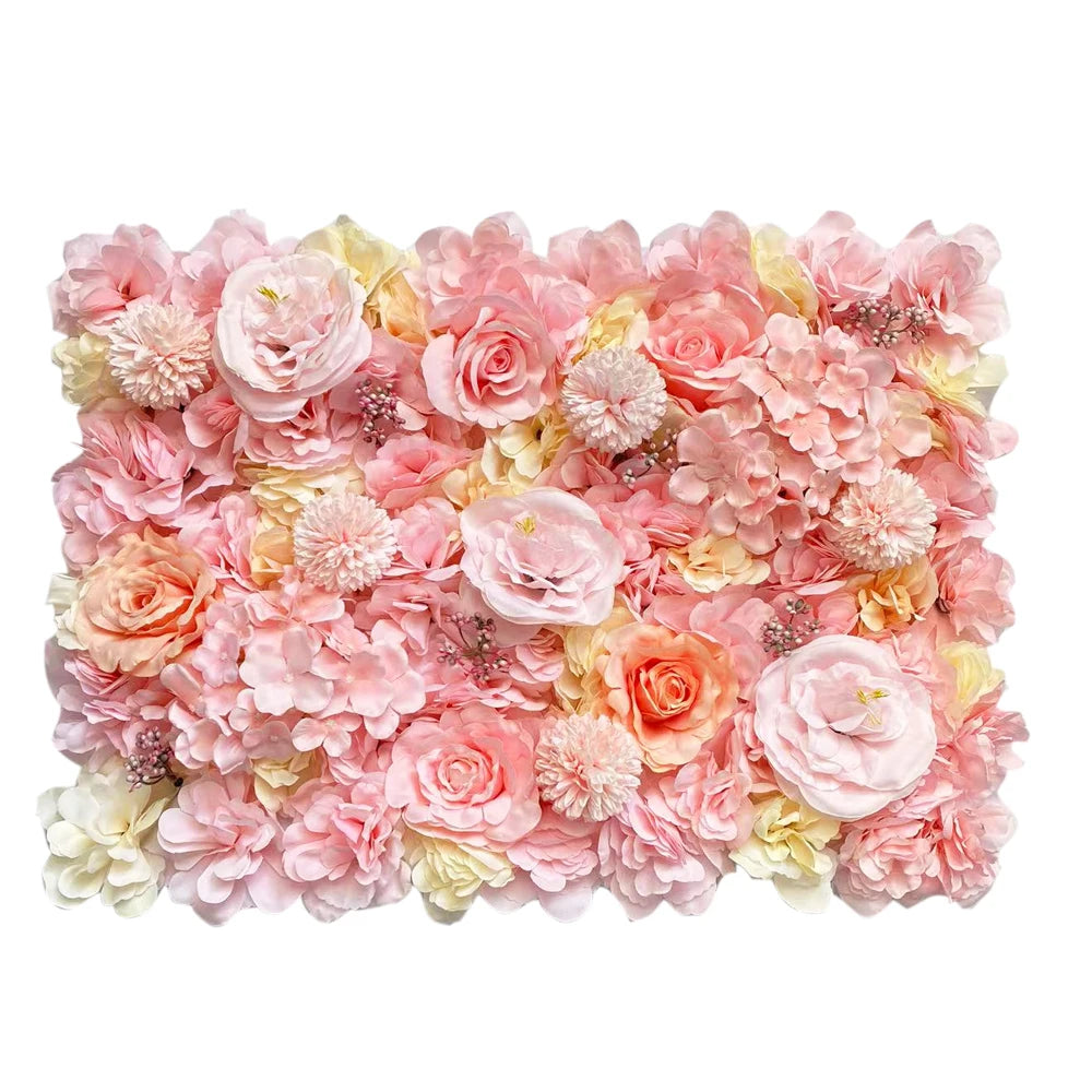 Flores de pared de fondo de seda rosa, decoración de boda, panel de pared de flores artificiales personalizado para telones de fondo de decoración del hogar, baby shower