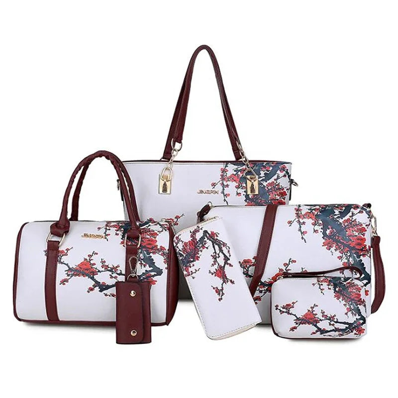 Borse a tracolla da donna con stampa floreale in stile cinese Set borsa composita pratica femminile Set da 6 pezzi marca di design Bolsa
