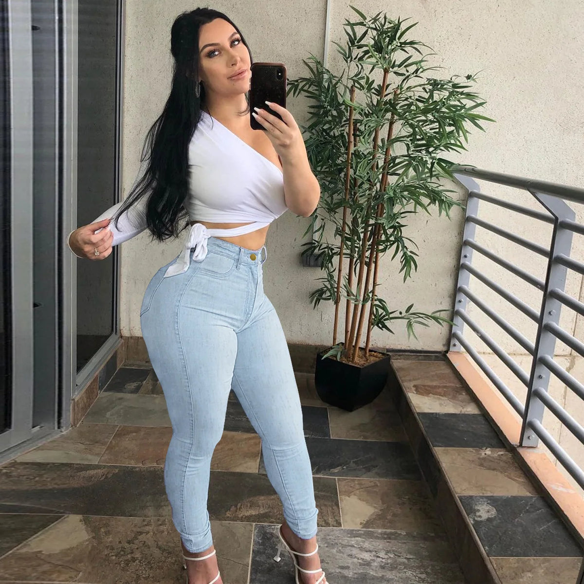 Jeans a Vita Alta da Donna 2026, Pantaloni Skinny Elasticizzati con Tasche, Effetto Consumato e Lavato, Lunghezza alla Caviglia, Stile Streetwear