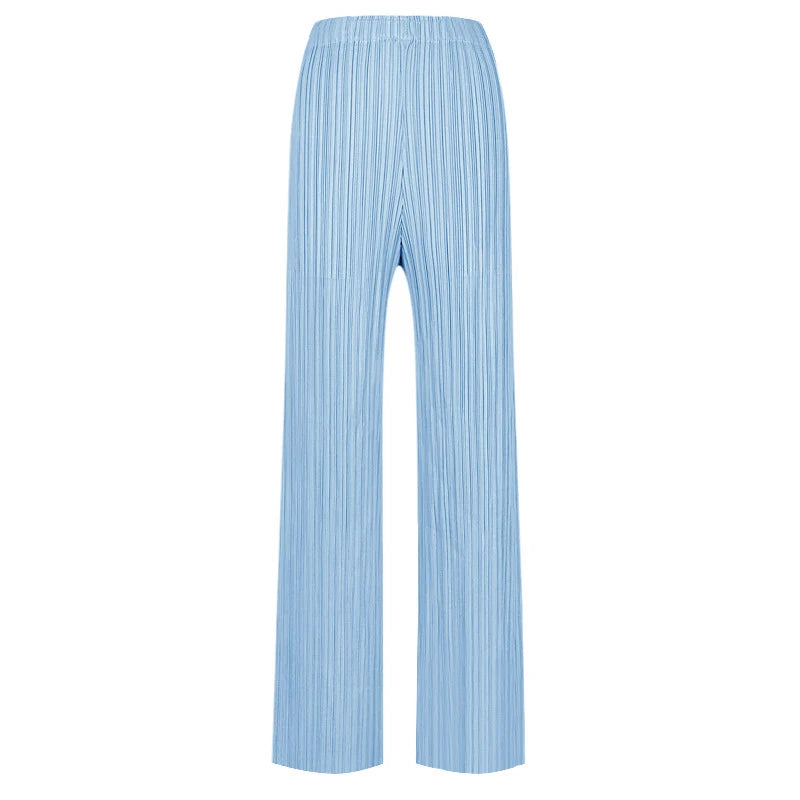 Pantaloni a vita alta a pieghe dritti larghi classici di design Miyake eleganti casual da donna primavera estate autunno disponibili