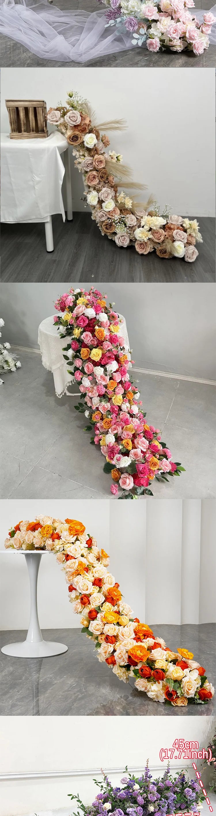 5D Luxury Artificial Flowers Wedding Decoration Table Long Runner Flower Row Floral Backdrop Arrangement Wall Arch Decor Props