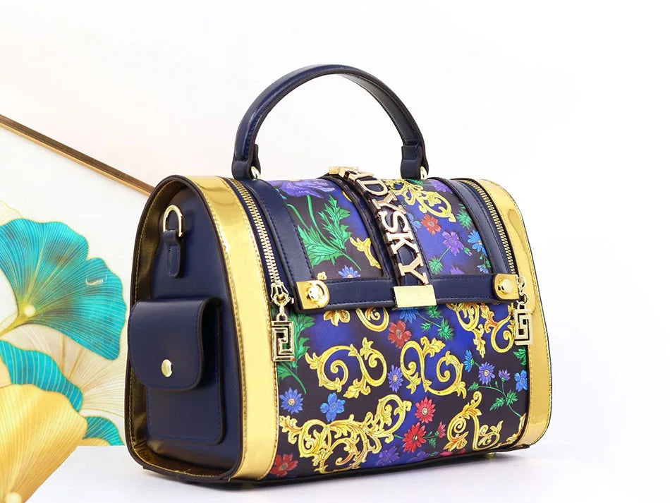 Borsa Boston da Donna con Stampa, Borsa a Spalla Grande Capacità, Borsa a Tracolla con Doppia Cerniera, Stile Mezza Copertura, Borsa con Manico Superiore