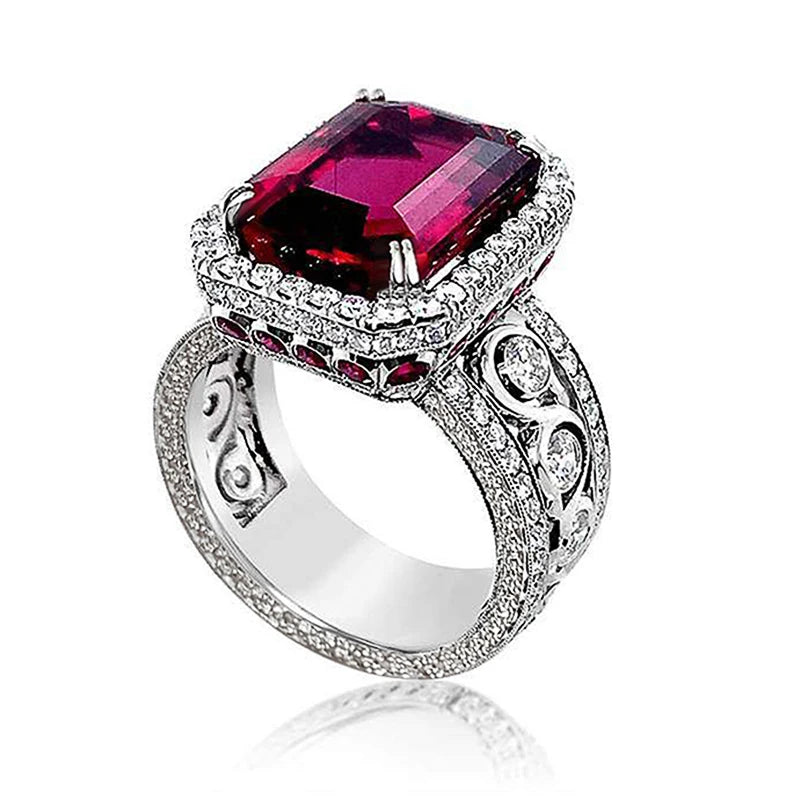 Huitan Anello da dito con temperamento da donna di lusso con CZ rosso lucido Splendidi accessori per feste Gioielli per fedi nuziali alla moda di alta qualità