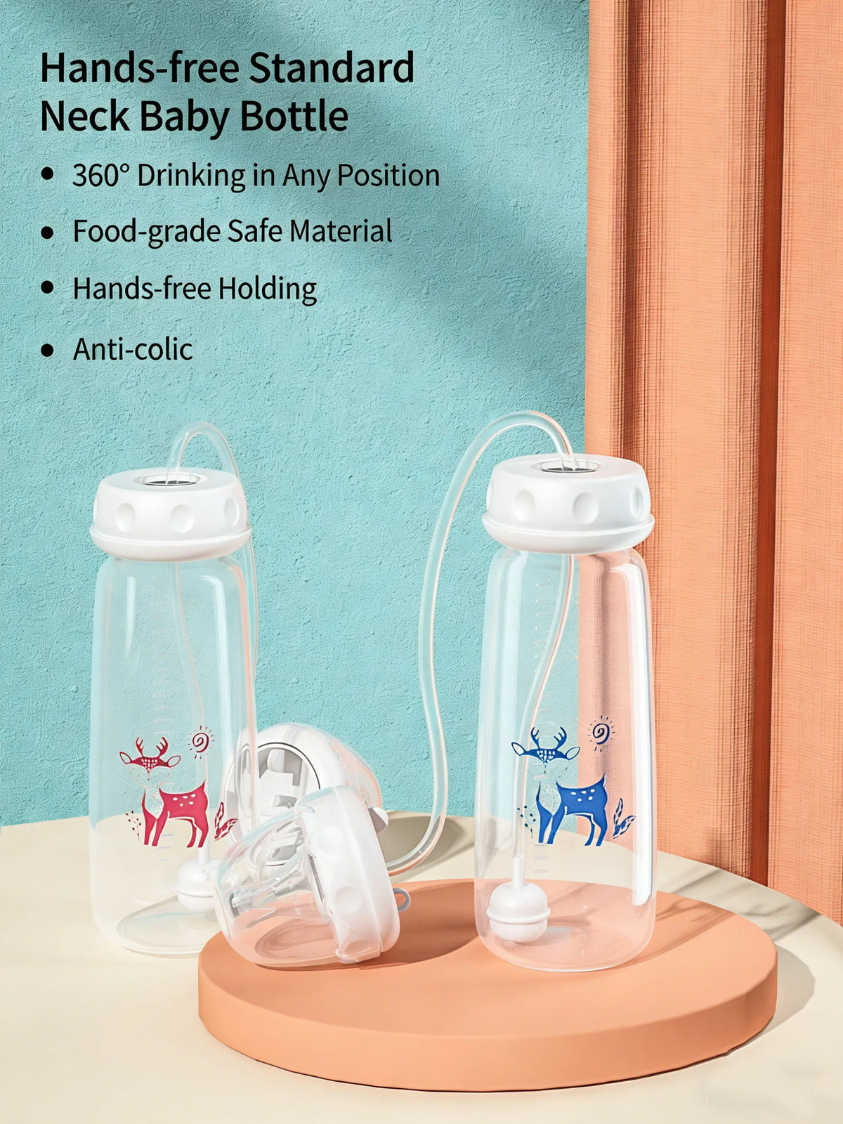 240ML 3M+ Hands-Free PP Baby Bottles,Milk Storage Bottle,Pacifier,Multi-Function Anti-Drop Gravity Ball Feeding Bottle, Bpa Free