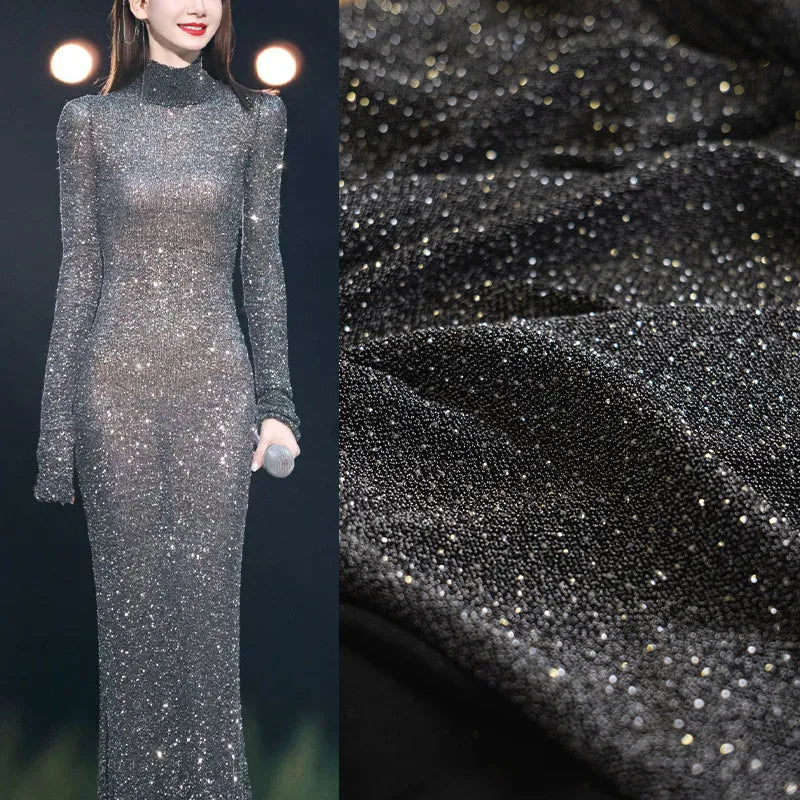 Tessuto Elasticizzato Vintage con Paillettes, Morbido e Delicato sulla Pelle, per Abiti da Sera e da Palcoscenico, Materiale per Artigianato e Abbigliamento, Vendita all'Ingrosso