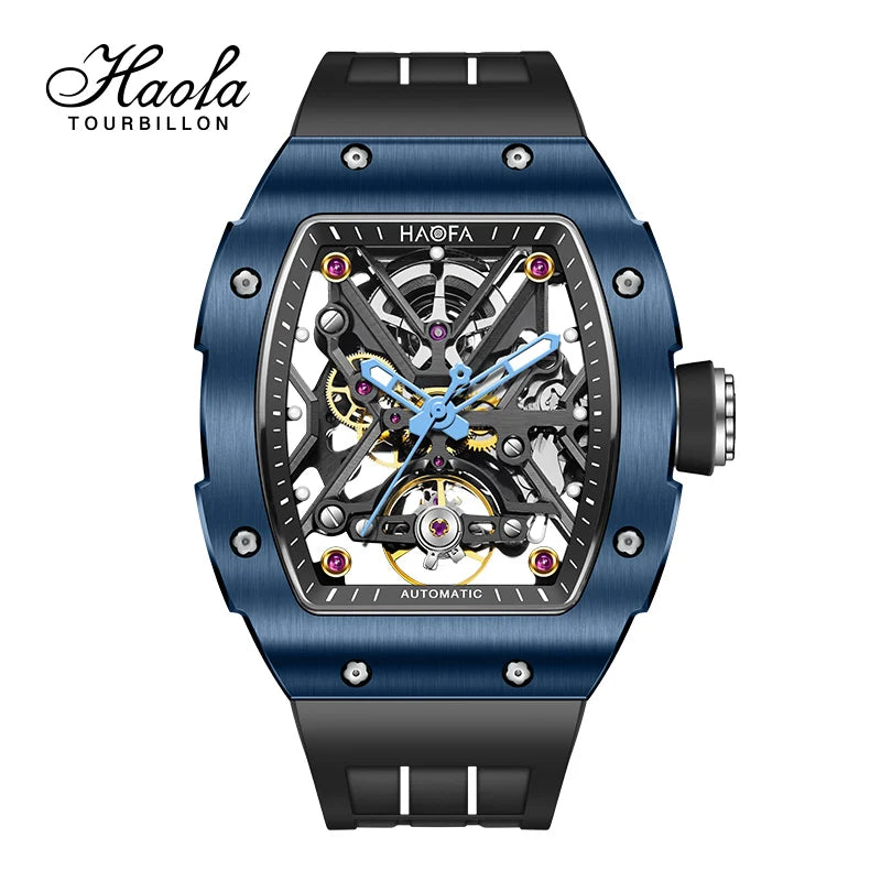 Haofa Orologio meccanico automatico scheletrato per uomo Lunetta in ceramica Zaffiro Luminoso Orologio sportivo da uomo con carica automatica impermeabile 1988