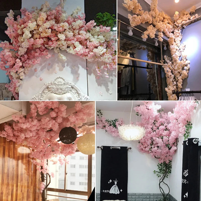 Artificial Cherry Branches Three Pronged Encrypted Peach Cherry Blossom Branch Wedding Arch Activity Living Room Home Decoration