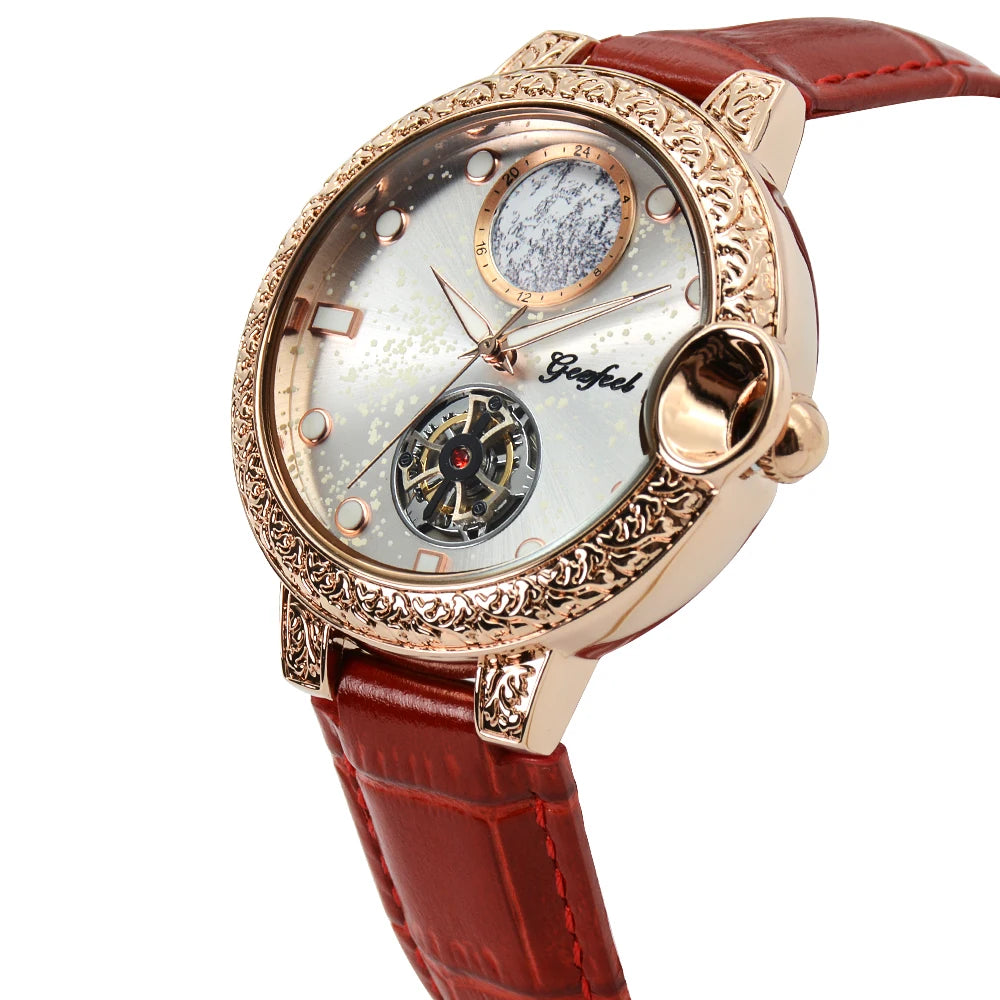 Orologio Unisex Luminoso con Cinturino in Vera Pelle e Incastonature di Diamanti