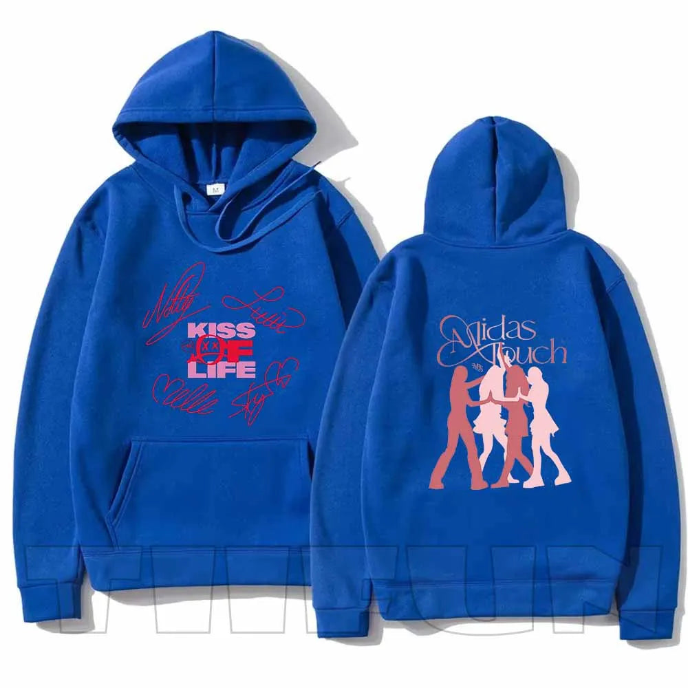 2025 Kiss Of Life Midas Touch Felpe con cappuccio retrò Moda Streetwear Pullover con cappuccio Grafica Sportwear Felpe casual Top