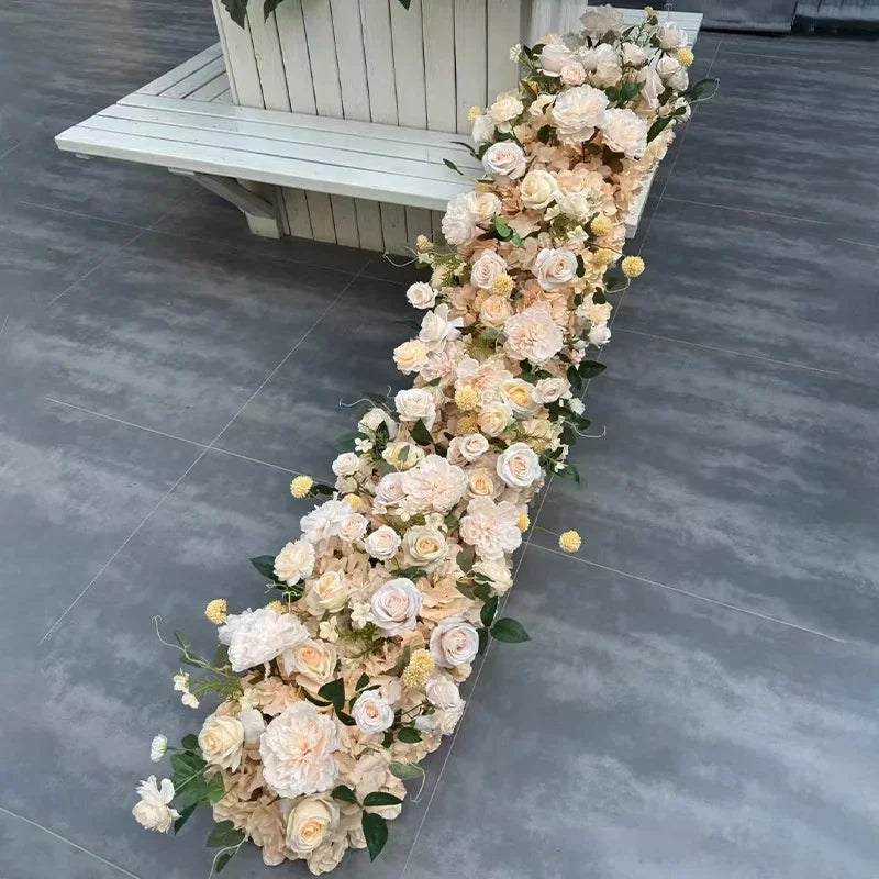 Event Table Floral Strip Silk Flower Row Wedding Backdrop Wall Decor Runner Arrangement Party Arch Deco Floral Celebration Props