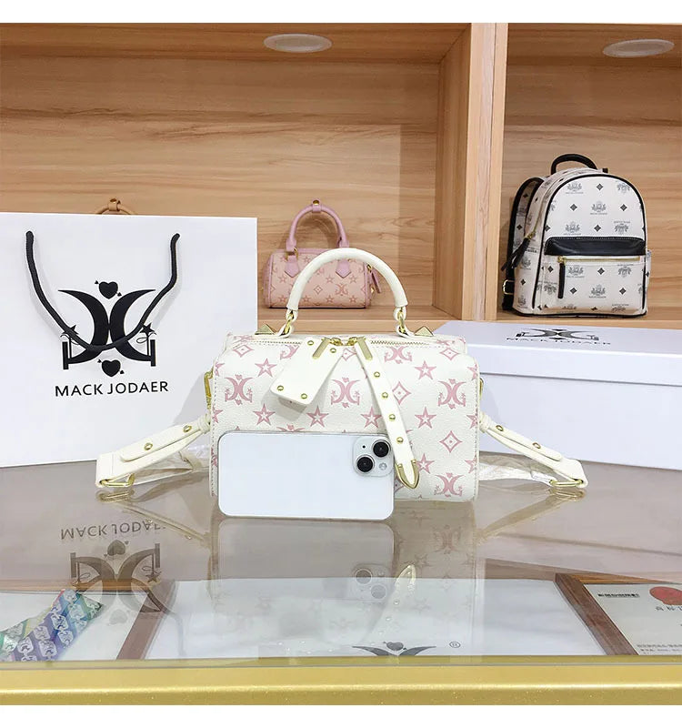 Borsa Boston Chic Urbana alla Moda per Donna, Nuovo Stile 2025, Borsa a Tracolla con Motivi Floreali in Rilievo, Fodera in Poliestere