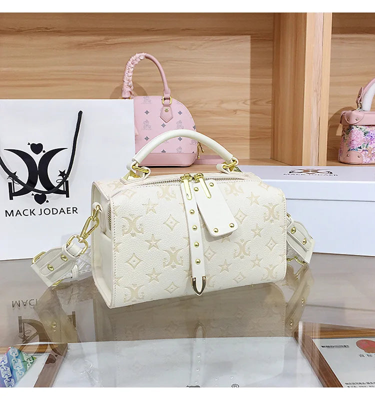 Borsa Boston Chic Urbana alla Moda per Donna, Nuovo Stile 2025, Borsa a Tracolla con Motivi Floreali in Rilievo, Fodera in Poliestere