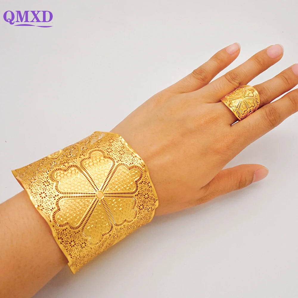 Bracciale color oro Dubai con anello per donna Bracciale con polsino a catena con ciondoli Bracciale indiano Arabo Francia Regali di gioielli da sposa