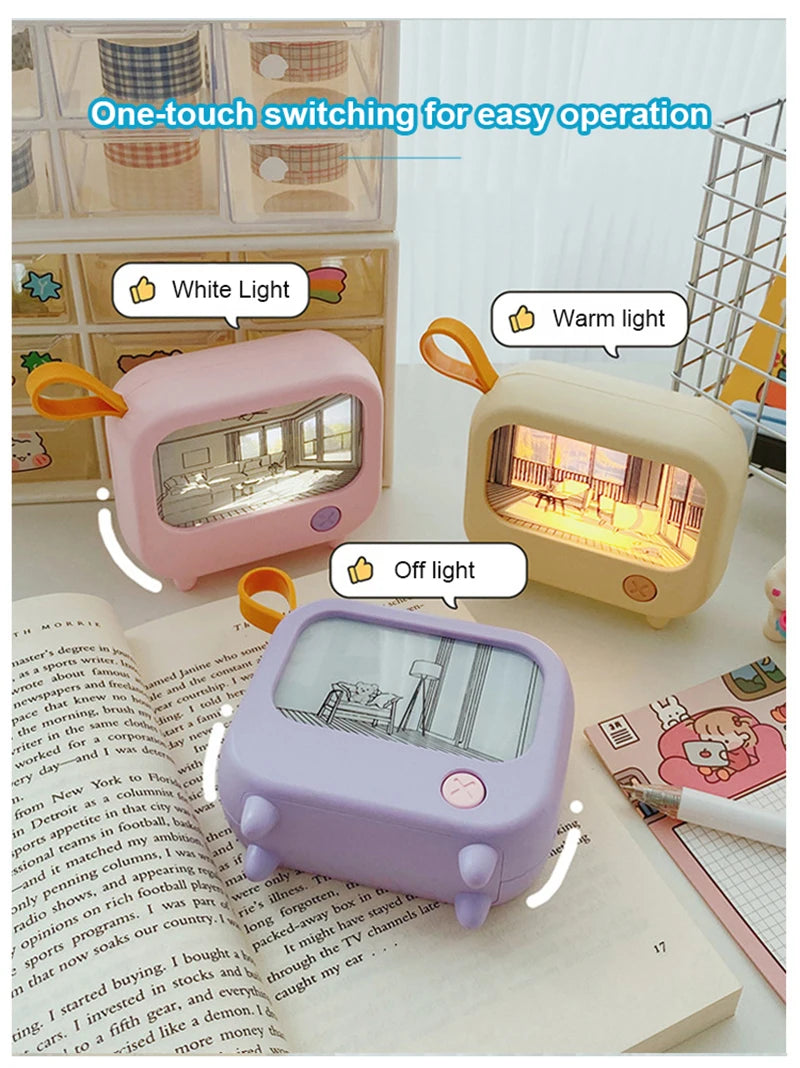 TV Painting Night Light Led Cute Child Learning Table Lamp Room Home Decoration Atmosphere Lighting Mini Desktop Birthday Gift