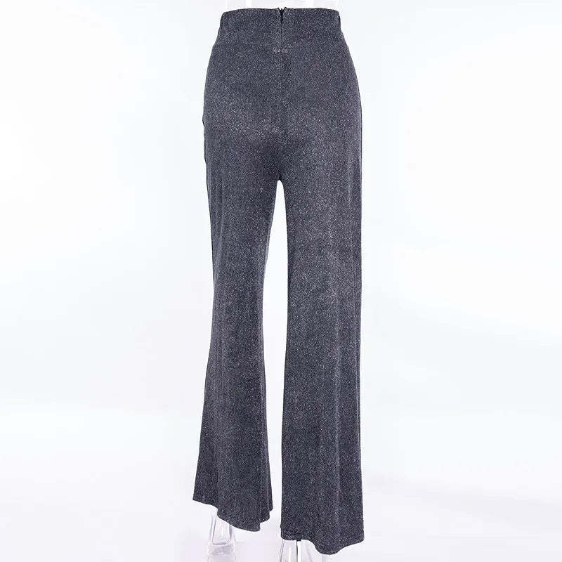 Moda elegante pantaloni a vita alta donna 2024 primavera drappo dritto paillettes Clubwear pantaloni Y2k estetica Vintage Streetwear