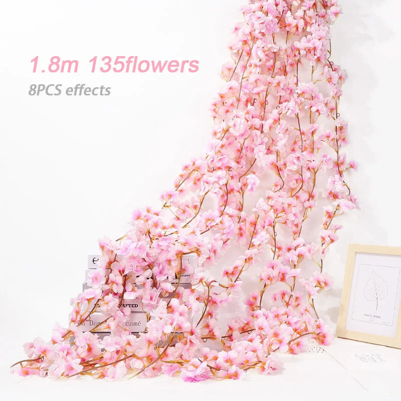 Guirnalda de flores artificiales de sakura rosa, guirnalda de flores de cerezo, decoración de arco de jardín, guirnalda de flores falsas para decoración de bodas, fiestas en casa