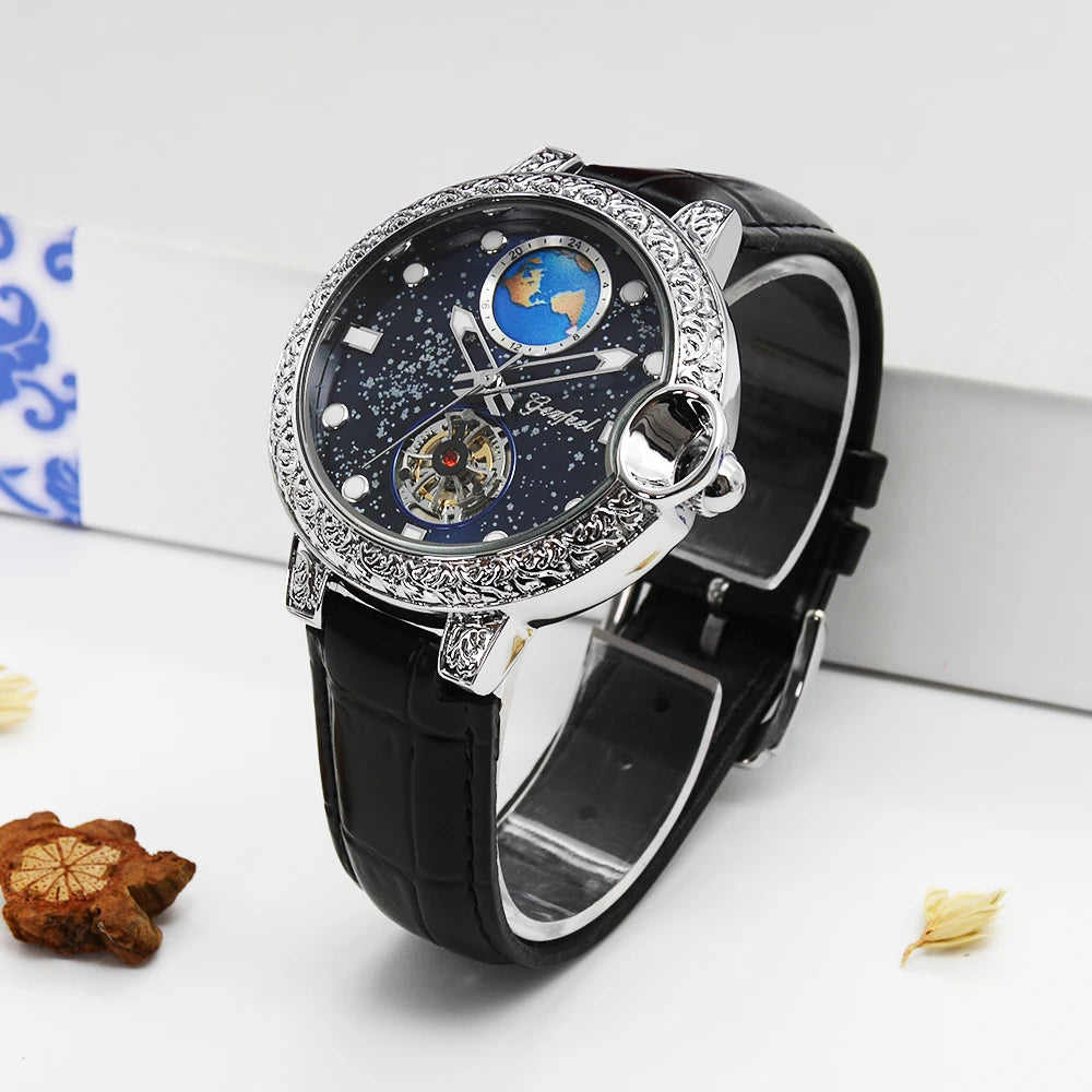 Orologio Unisex Luminoso con Cinturino in Vera Pelle e Incastonature di Diamanti