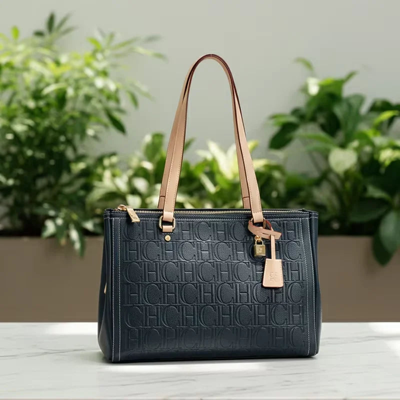 Borsa Tote da Donna CH Antiurto con Manico a Contrasto, Chiusura con Cerniera e Charm, per Lavoro, Vacanze, Shopping e Pendolarismo