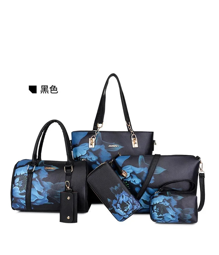 Borse a tracolla da donna con stampa floreale in stile cinese Set borsa composita pratica femminile Set da 6 pezzi marca di design Bolsa