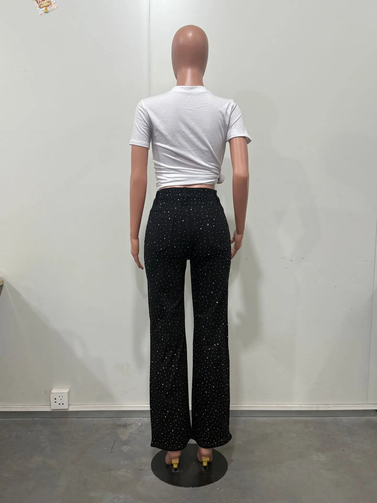 Pantaloni jeans con strass lucidi Pantaloni dritti in denim con diamanti da donna sexy a vita alta eleganti da night club