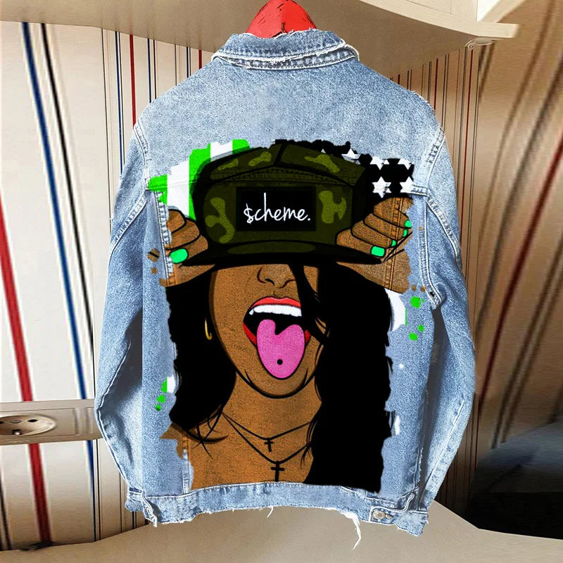 Autunno vendita calda nuovo stile personalizzato stampa giacca di jeans cappotto all'ingrosso commercio estero pezzo di personalizzazione del modello