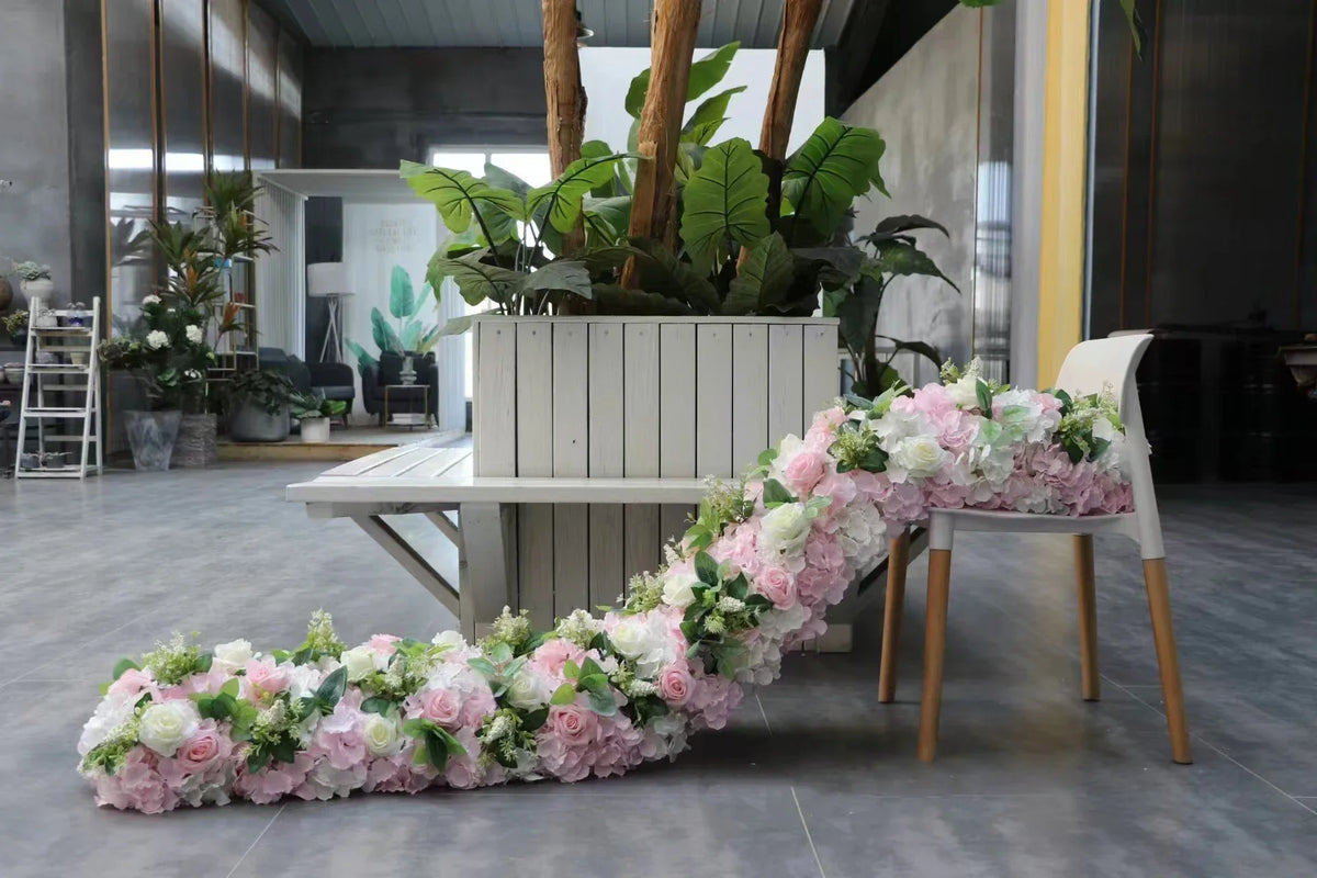 Custom Artificial Flowers Strips Arrangement Event Backdrop Arch Decor Wall Hanging Floral Row Table Sofa Runner Wedding Props