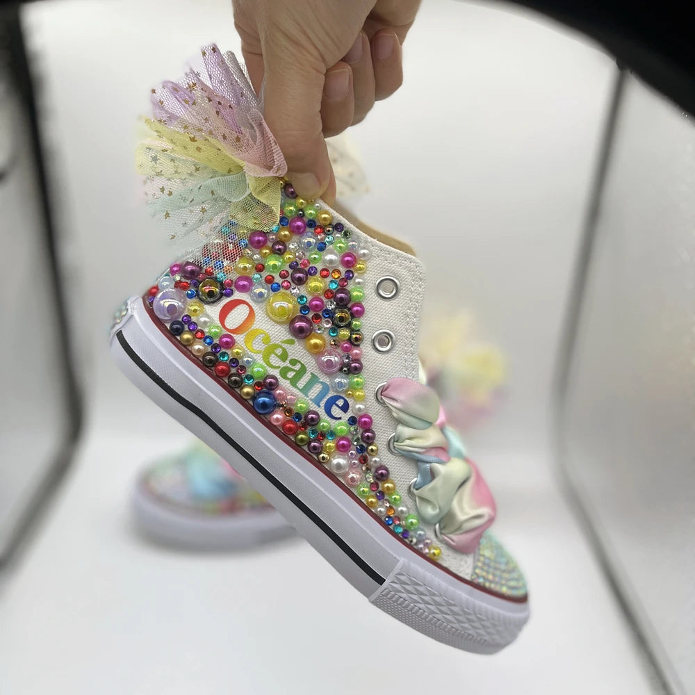 Scarpe da ginnastica Dollbling con strass scintillanti e cristalli, rosse, in tela, per Natale, matrimonio, damigella d'onore, prima comunione