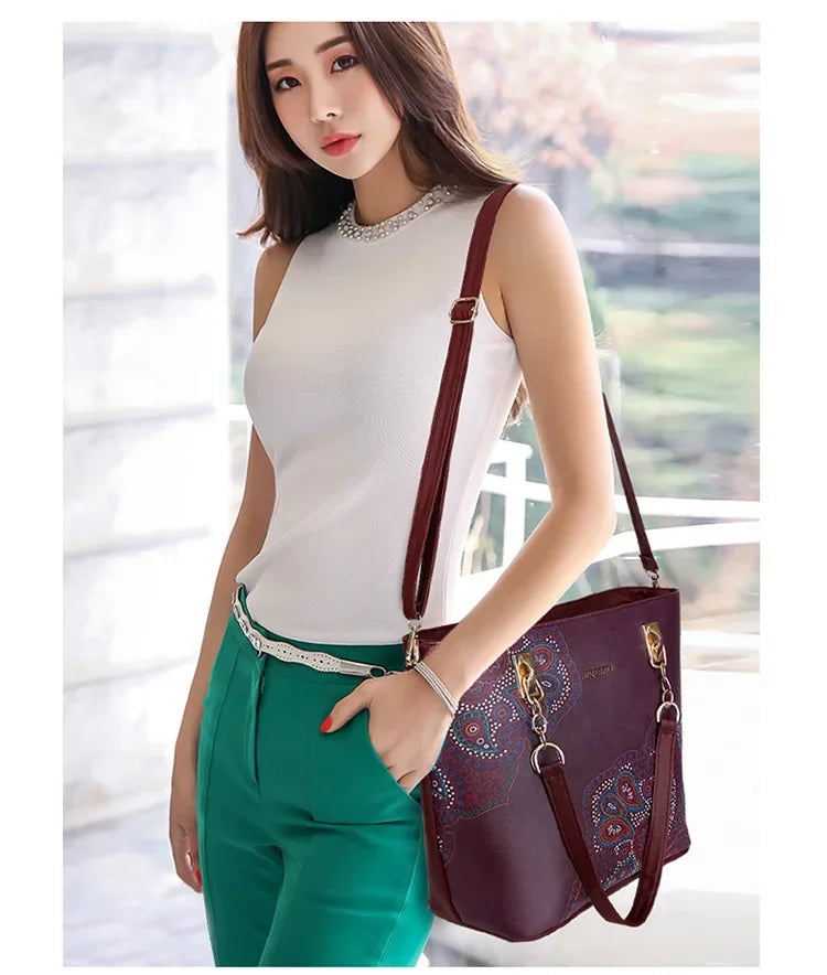Borse a tracolla da donna con stampa floreale in stile cinese Set borsa composita pratica femminile Set da 6 pezzi marca di design Bolsa