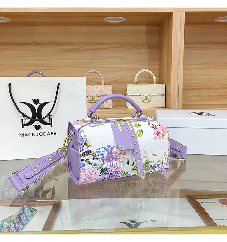 Borsa Boston Chic Urbana alla Moda per Donna, Nuovo Stile 2025, Borsa a Tracolla con Motivi Floreali in Rilievo, Fodera in Poliestere