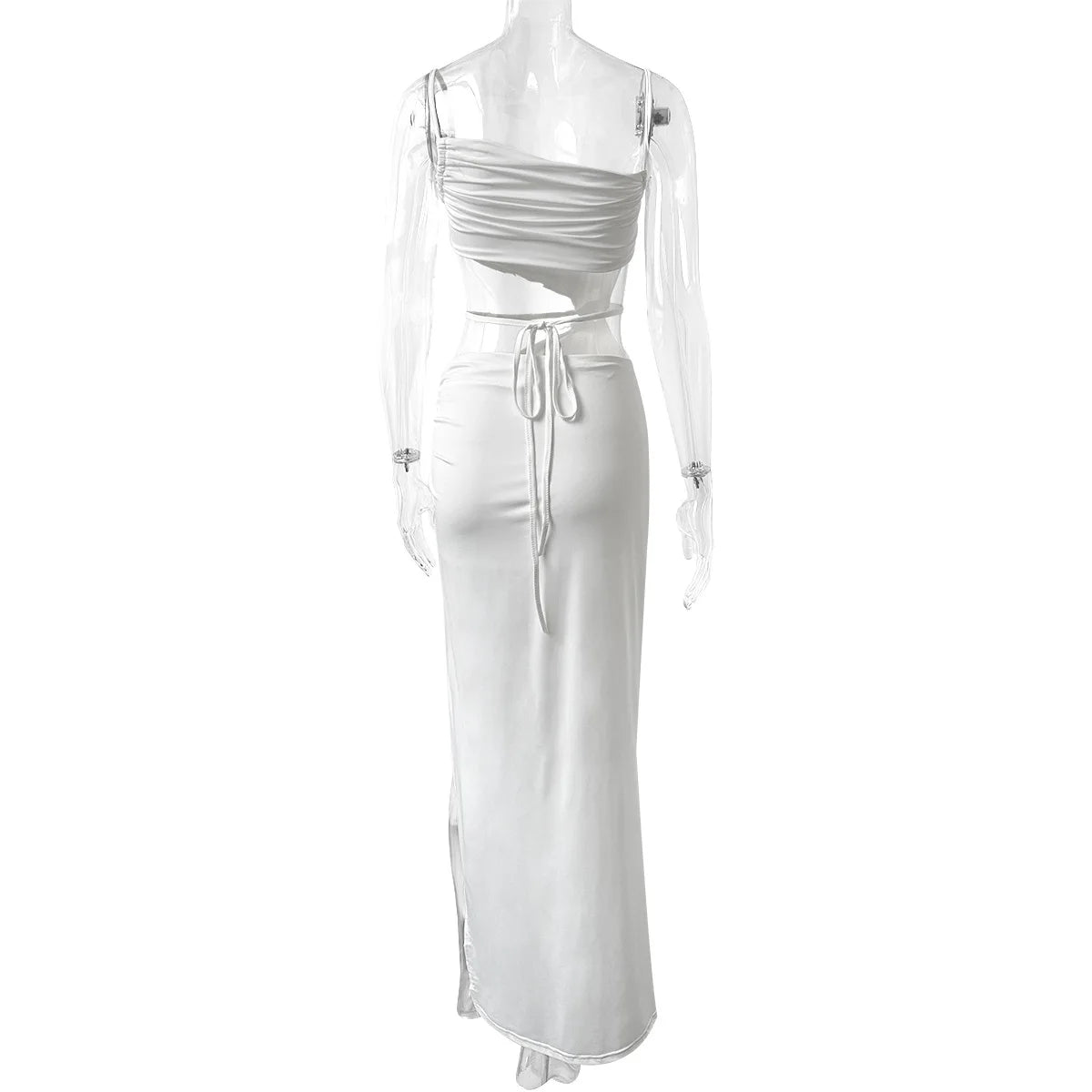 Abito lungo da donna con colletto obliquo, vita scolpita, spacco alto, aderente, estivo, sexy, elegante, casual, da spiaggia, da festa, a tinta unita.