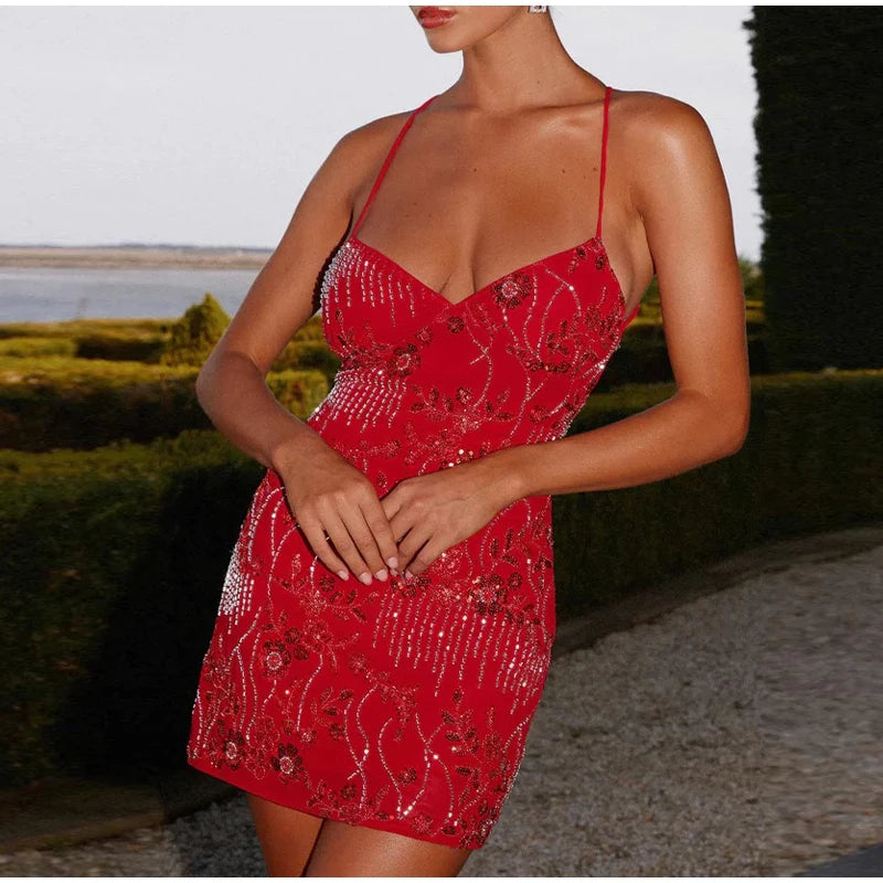 Piuma Paillettes Partywear Mini Abiti da donna Elegante maglia trasparente con paillettes Abito femminile a maniche lunghe 2024 New Club Abiti da sera