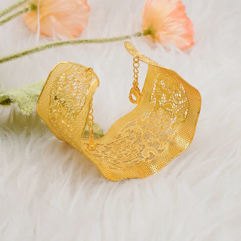 Bracciale color oro Dubai con anello per donna Bracciale con polsino a catena con ciondoli Bracciale indiano Arabo Francia Regali di gioielli da sposa