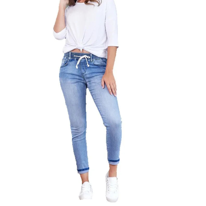 Jeans Casual Slim da Donna, Moda Streetwear Estate 2026, Pantaloni in Denim Blu Eleganti