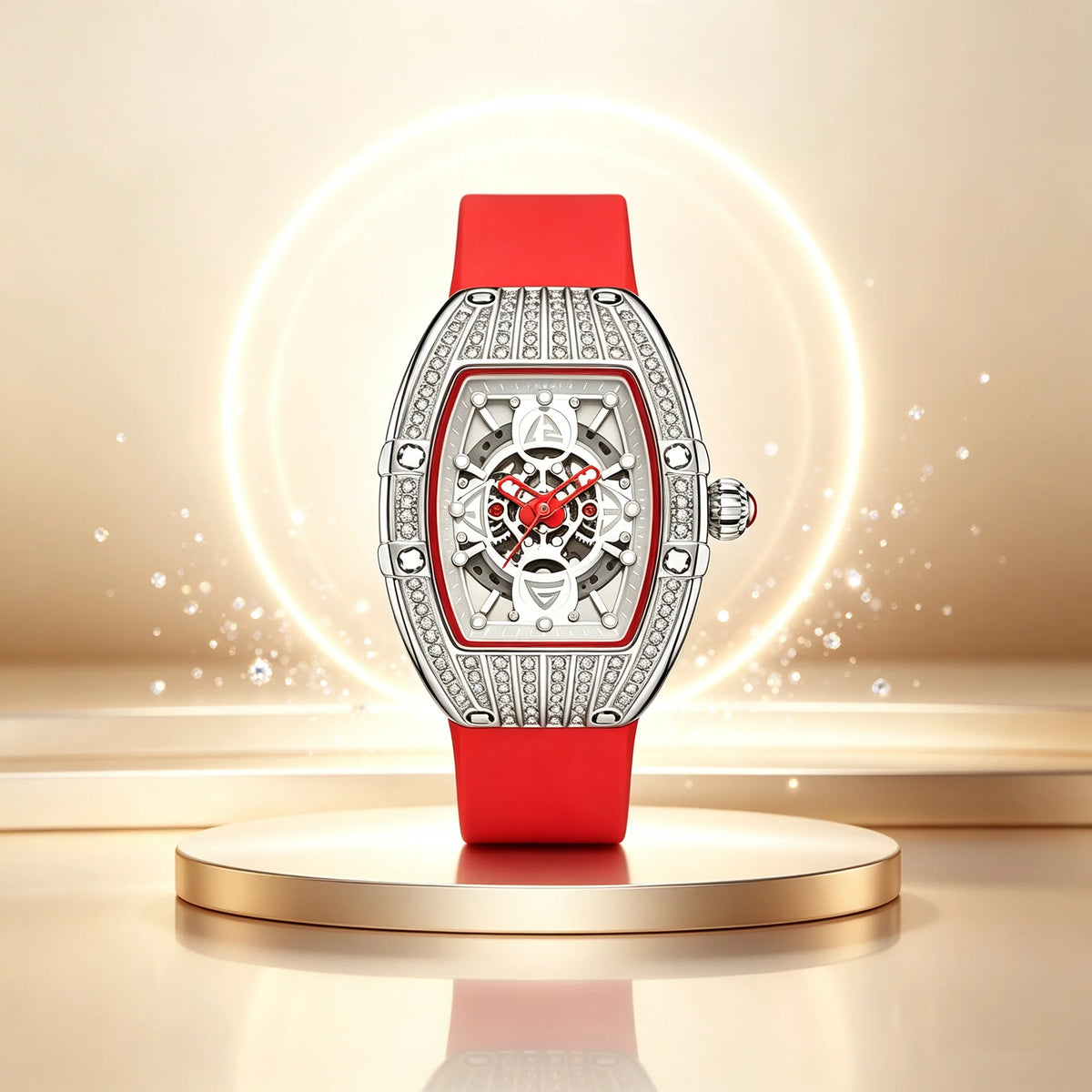 Orologio al Quarzo di Lusso alla Moda con Cinturino in Silicone, Impermeabile, con Diamanti, Adatto come Regalo Quotidiano per Amiche