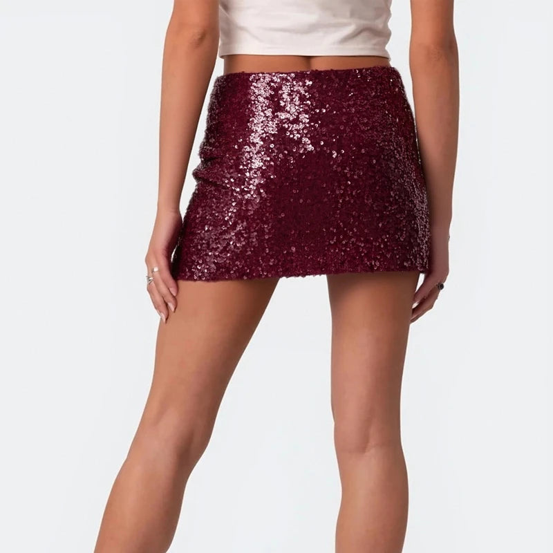 Minigonna corta scintillante a vita alta Gonna a tubino con paillettes Donne sexy Elegante tinta unita Cocktail Club Party Gonne Streetwear
