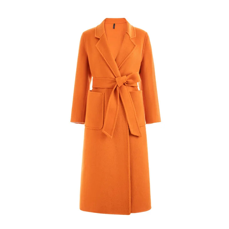 2024 Donne di Inverno di Lusso Fatti A Mano Cappotti di Lana Double Face 100% X-Lunghi Cappotti di Design Coreano Delle Donne Della Tuta Sportiva Cappotti Rosa