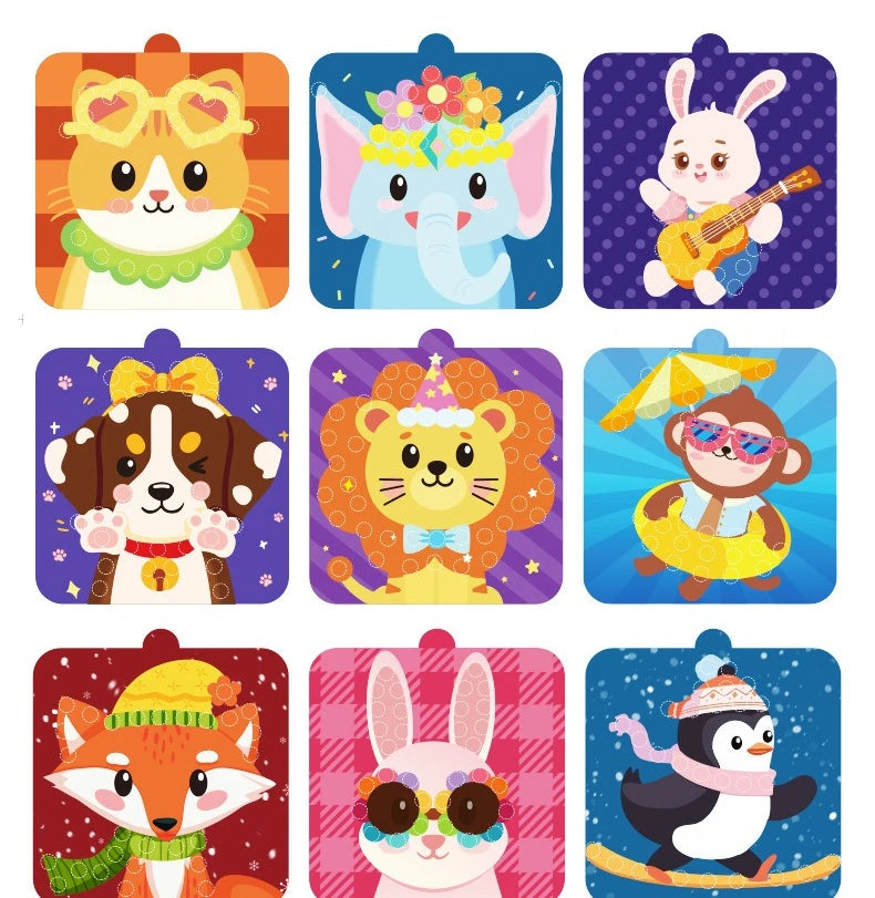 Handmade Material Children's Sticker Book Educational Early Learning Animal Pompom Art Kit Cartoon Montessori Pompom Crafts Toy