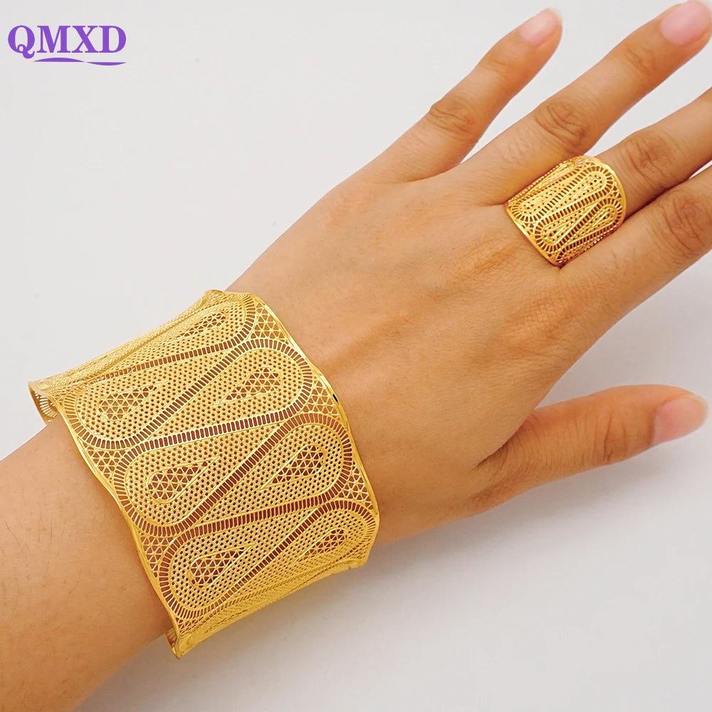 Bracciale color oro Dubai con anello per donna Bracciale con polsino a catena con ciondoli Bracciale indiano Arabo Francia Regali di gioielli da sposa