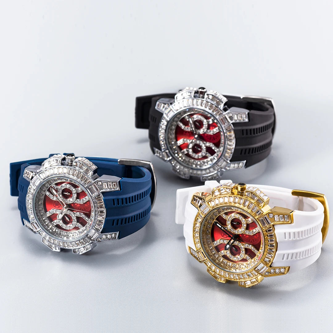 MISSFOX Nuovo Orologio Al Quarzo Rosso Per Gli Uomini di Lusso Hip Hop Streetwear Orologio Impermeabile Orologi Con Diamanti Orologi Da Polso Da Uomo Al Quarzo AAA