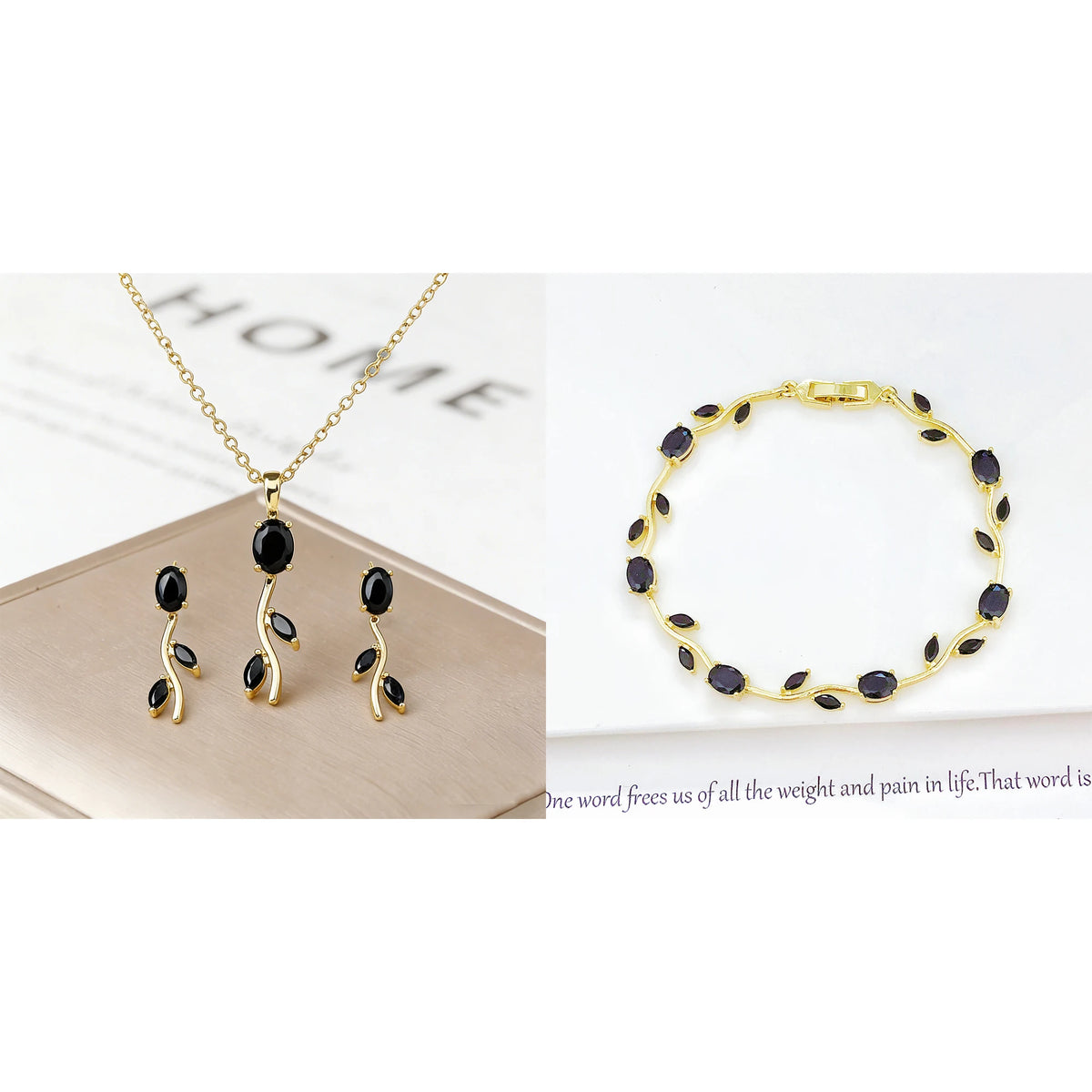 Set di Gioielli 3 Pezzi Lussuoso con Bracciale, Collana e Orecchini a Foglia, Vite e Fiore in Cristallo e Strass, Colorato e di Tendenza, per Donna, Regalo per Feste